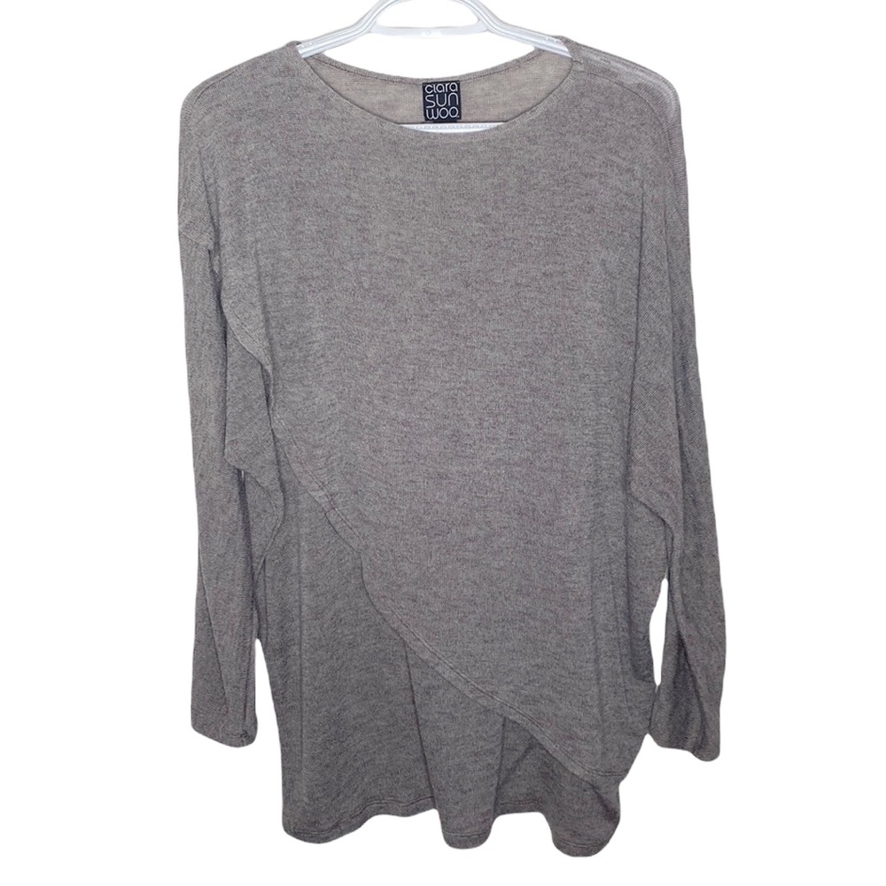 Clara Sun Woo cascade ruffle detail long sleeve taupe tunic size S